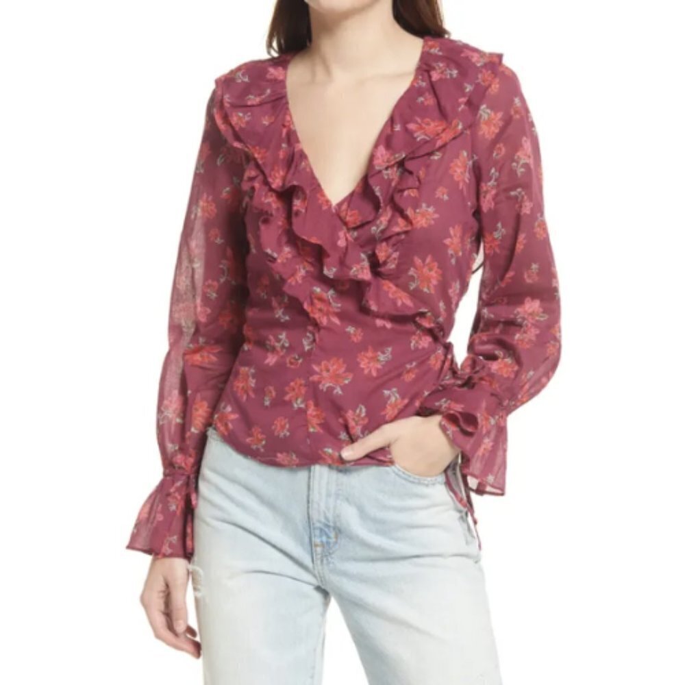Free People Amanda Ruffle Wrap Top in Sultry Combo NWT